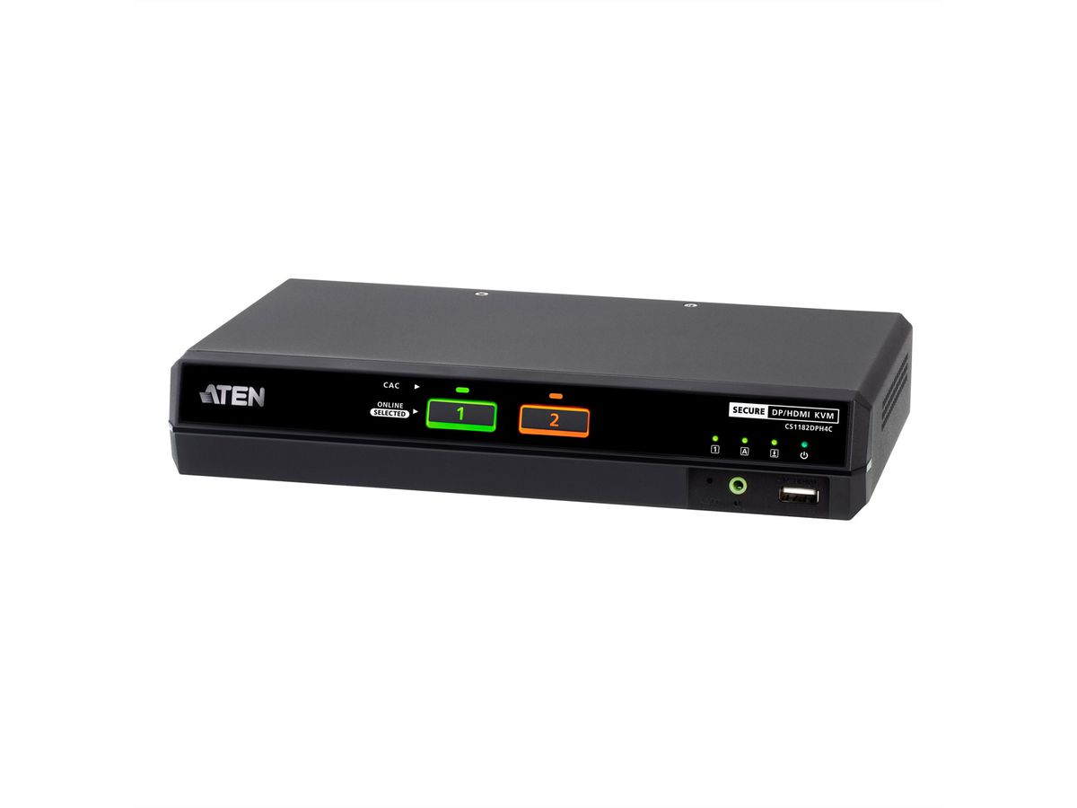 ATEN CS1182DPH4C 2-Port USB 5K DP/HDMI, Single Display Universal Secure KVM Switch mit CAC