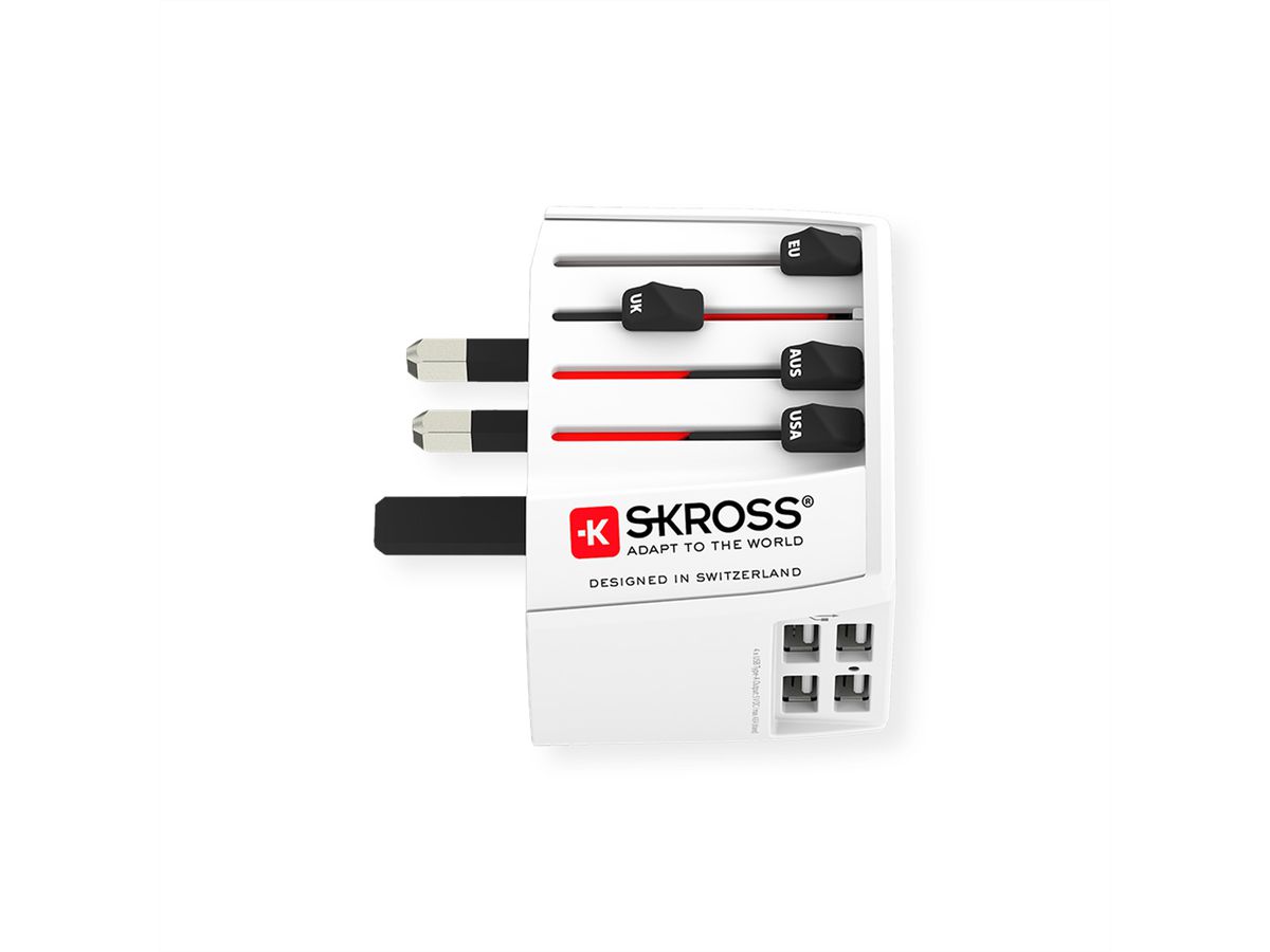Skross MUV USB 4xA universele reisadapter, Wereldwijd