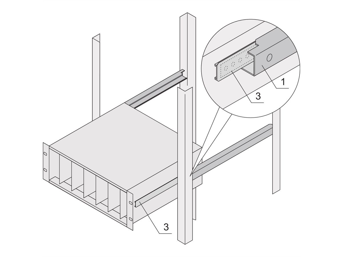 SCHROFF telescopische geleiders C-profiel voor kast voor montage Eurorack, 600 mm