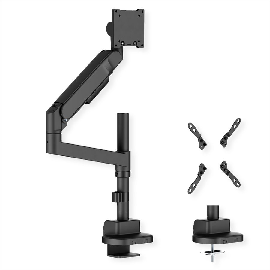 ROLINE Heavy Duty Monitor Arm, Pole-Mounted, Gas Spring, 24–57 inch, max. 27 kg, black