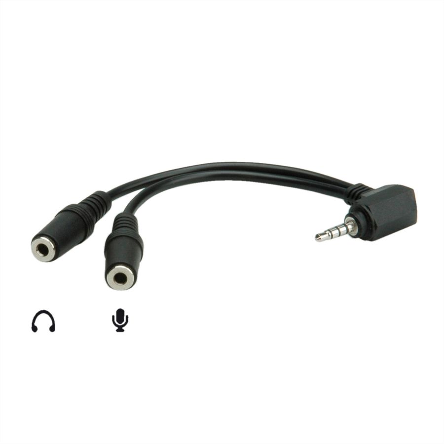 ROLINE 4 Conductor 3.5 mm Stereo Plug (speaker+microphone), black, 15 cm