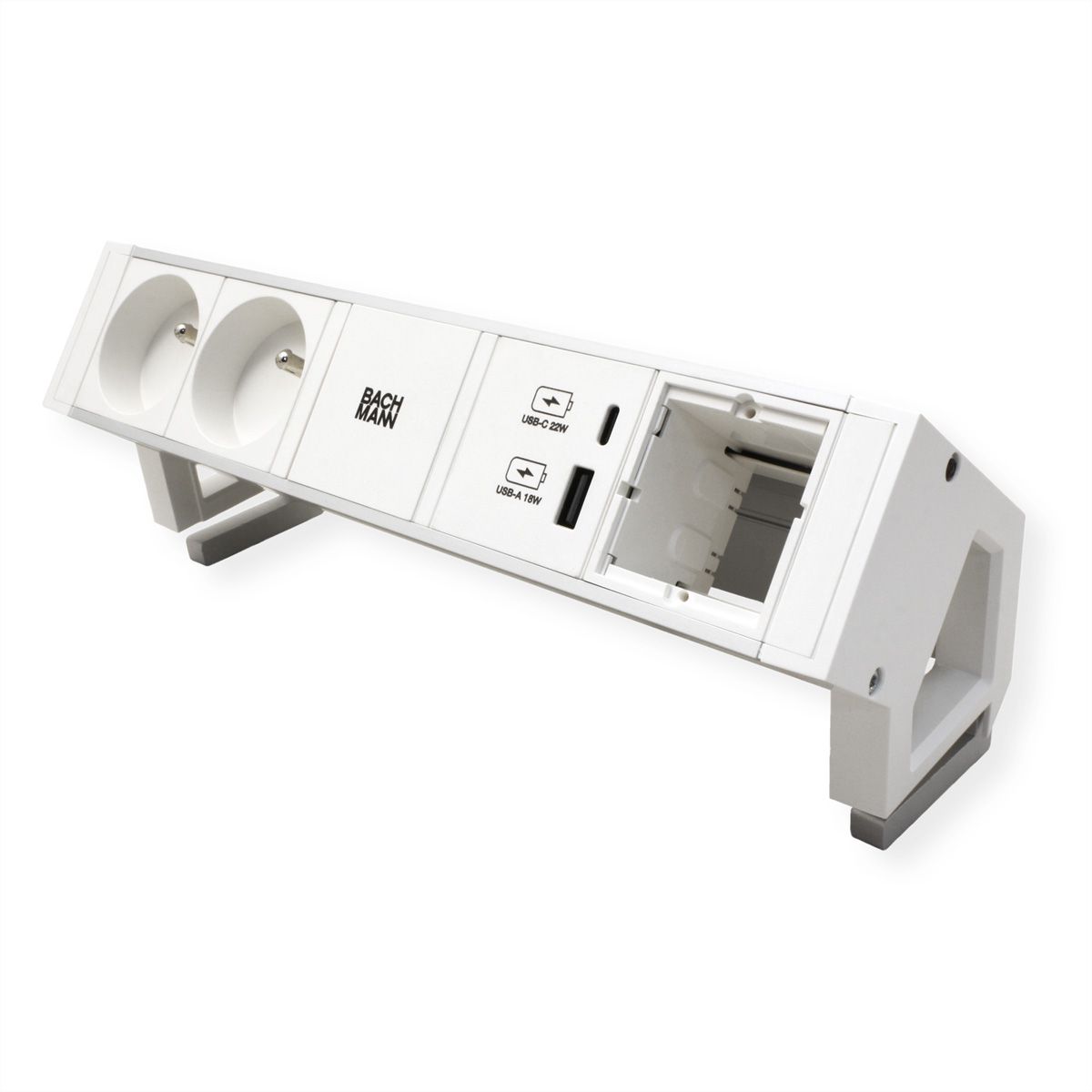 BACHMANN DESK2 ALU WHITE 2xUTE 1xCM 1xUSB A/C 22W 0,2m GST18
