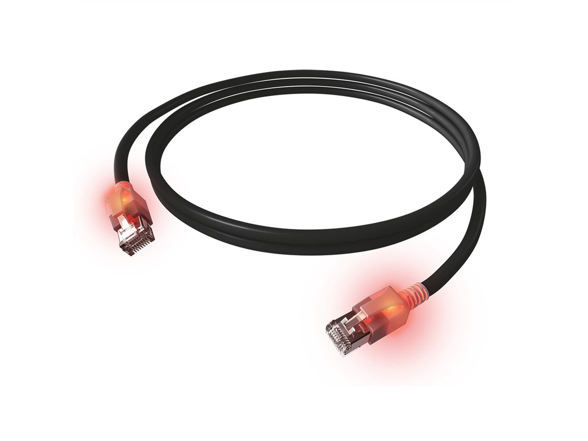 EasyLan S/FTP DualBoot® LED Kabel Cat.6A (Class EA), LSOH, zwart, 3 m