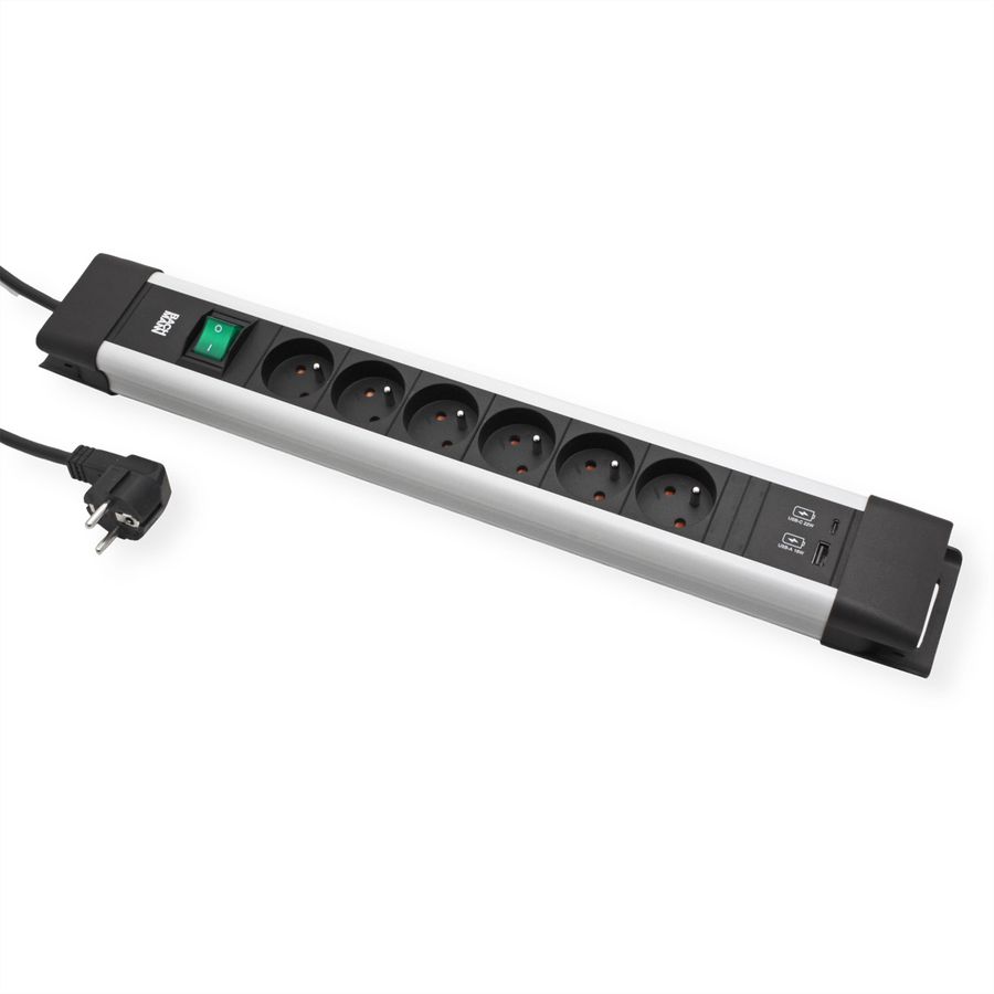 BACHMANN CONNECTUS 6xUTE, 1xSchalter 1xUSB A/C 22W 2,0m CEE7/7 Grau