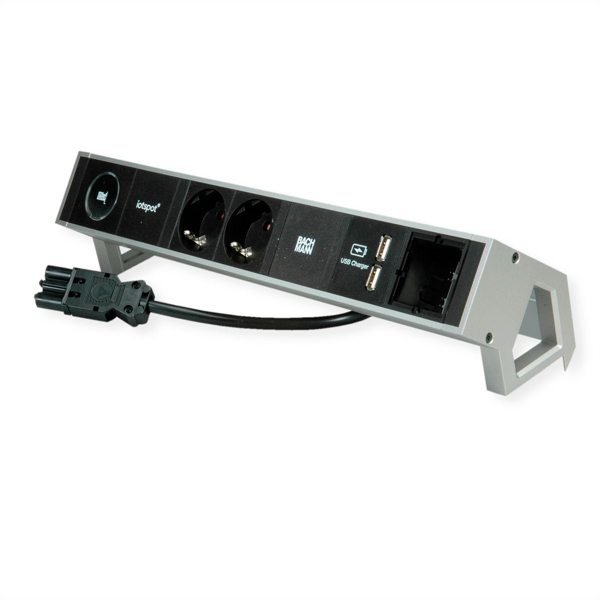 BACHMANN DESK2 1xIOTspot 2xprotective contact, USB Charger 1xABD 0.2m GST18, inox