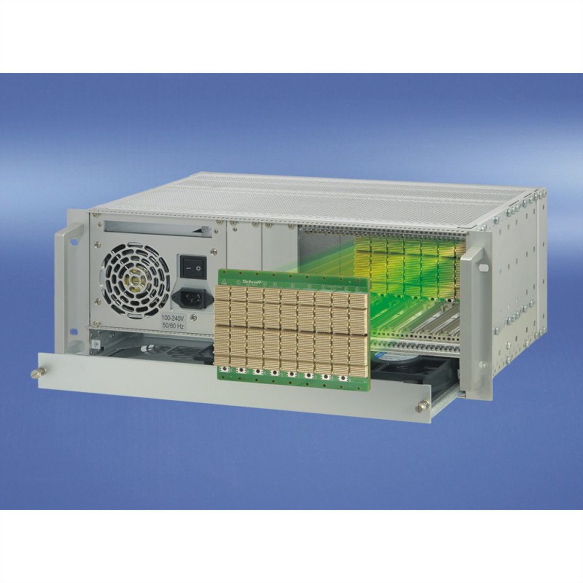 SCHROFF CPCI serieel systeem met ATX voeding, 4 HE, 9 sleuven, met I/O achteraan