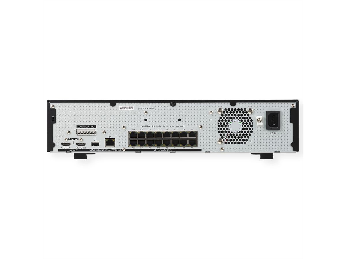 I-PRO WJ-NU301 NVR , 16 camerakanalen, 16x 100 Mbps (POE), 1x 1.000 Mbps