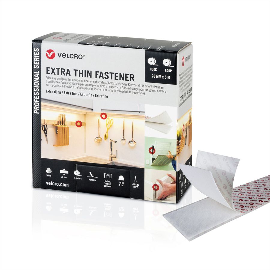 VELCRO® Extra Dunne Bevestigingsband 5m haakband 5m lusband , Haak & lus 50mm wit