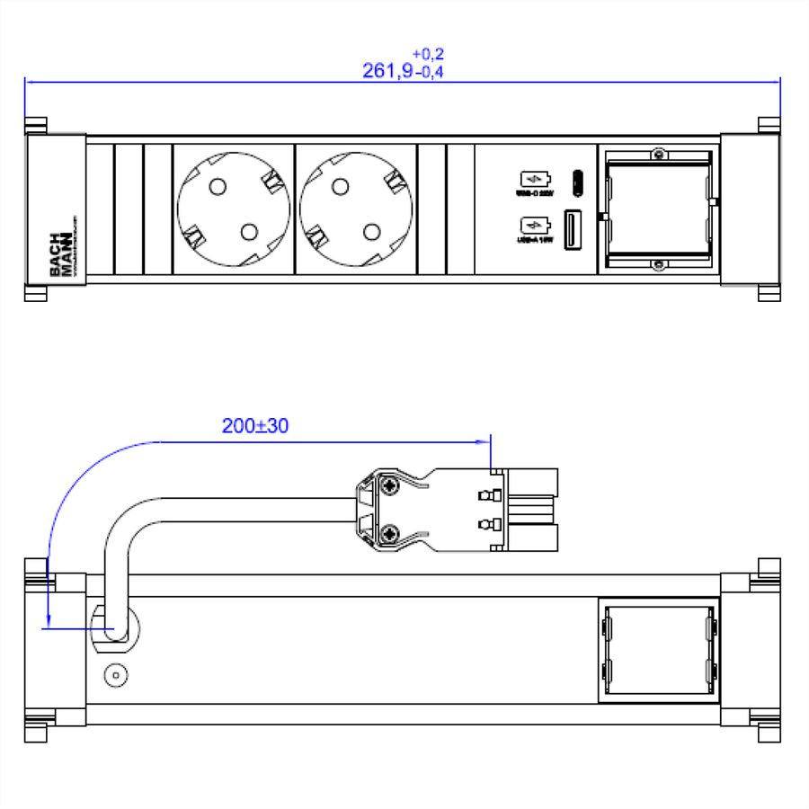 BACHMANN POWER FRAME 2xCEE7/3 1xCM 1xUSB A/C 22W 0,2m GST18 ws