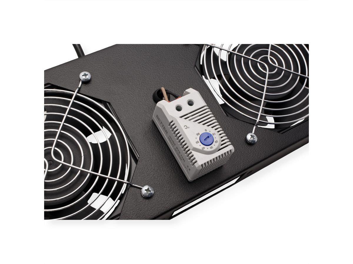 ROLINE ventilatie-unit met 2 ventilatoren, thermostaat, voor 19-inch wandbehuizing zwart