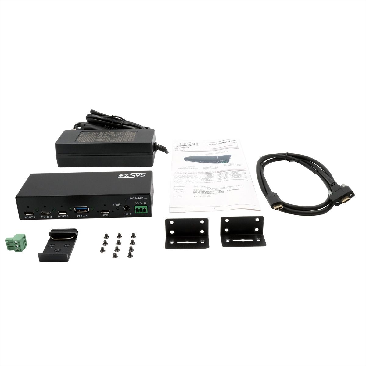 EXSYS EX-12293HMS 4 Port USB 3.2 Metall HUB 3x C- und 1x A-Anschlüsse
