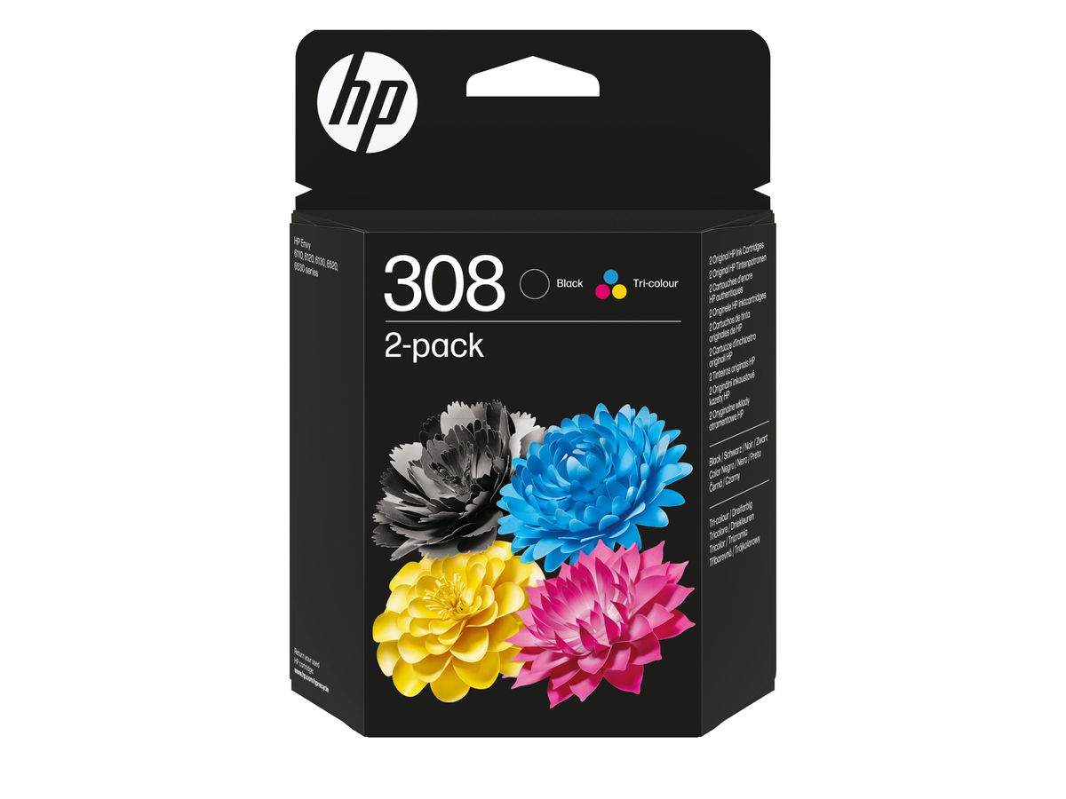 HP 308 originele 2-pack combo zwarte/driekleureninktcartridges