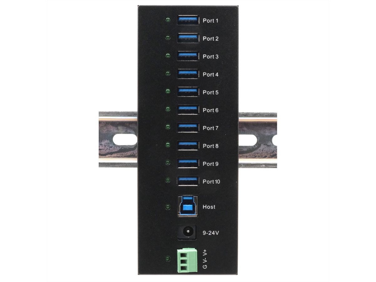 EXSYS EX-11230HMS 10-poorts USB 3.2 Gen 1 HUB Din-Rail Kit en wand VIA VL811+ Chipset