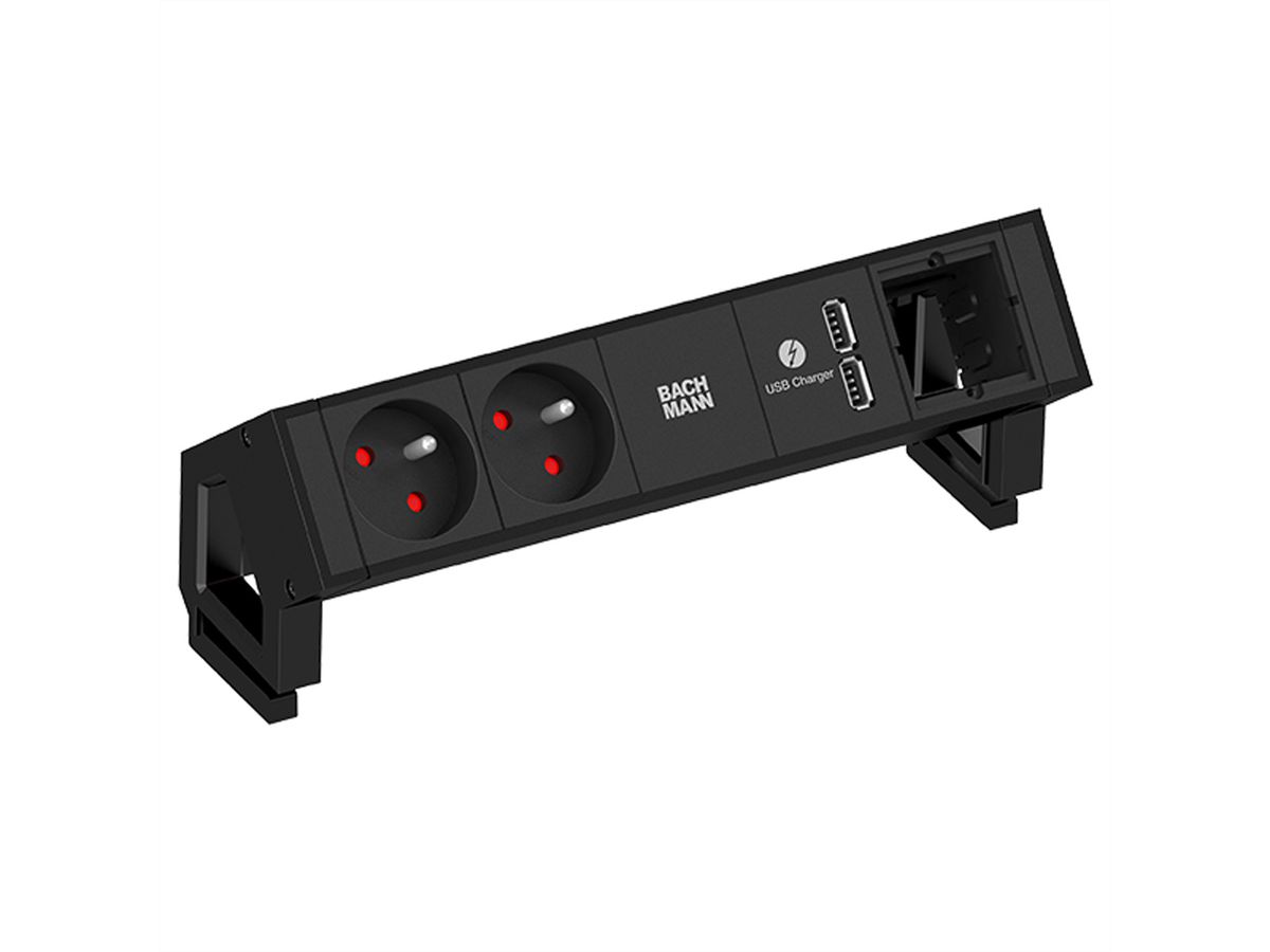 BACHMANN DESK2 2xUTE 1xUSB Charger 1xCM power 0.2m GST18 RAL9005