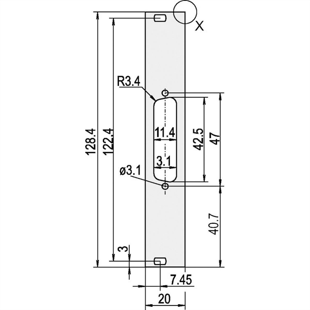 SCHROFF Voorpaneel, plat, niet afgeschermd, D-Sub uitsparing, 3 HE, 4 HE, 1 x 25 pen, 2,5 mm, Al, geanodiseerd vooraan, geleidend achteraan