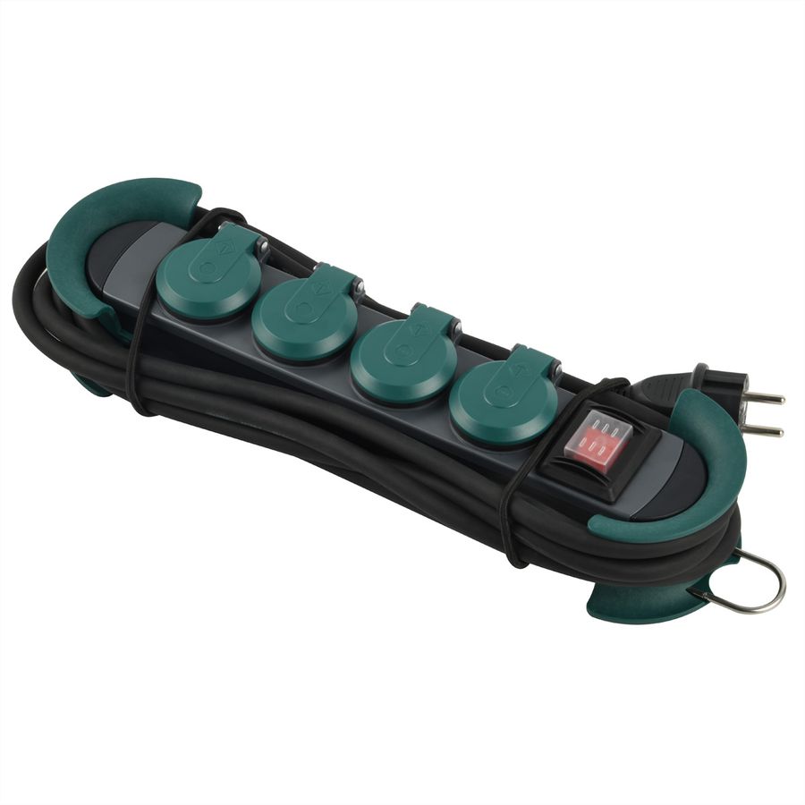 BACHMANN HOOK Outdoor 4x earthing contact, Plastic, with switch and hinged covers, IP44, 4 m