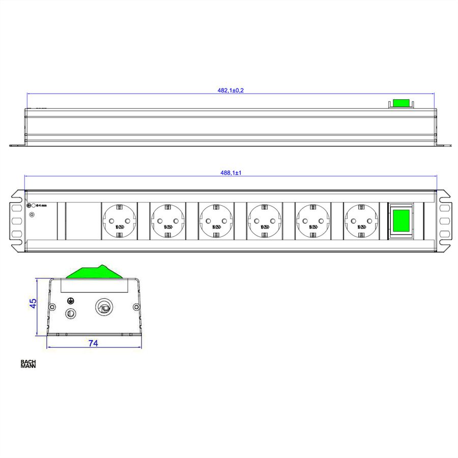 BACHMANN HANDWORKER LINE 6xprotective contact, 1xswitch