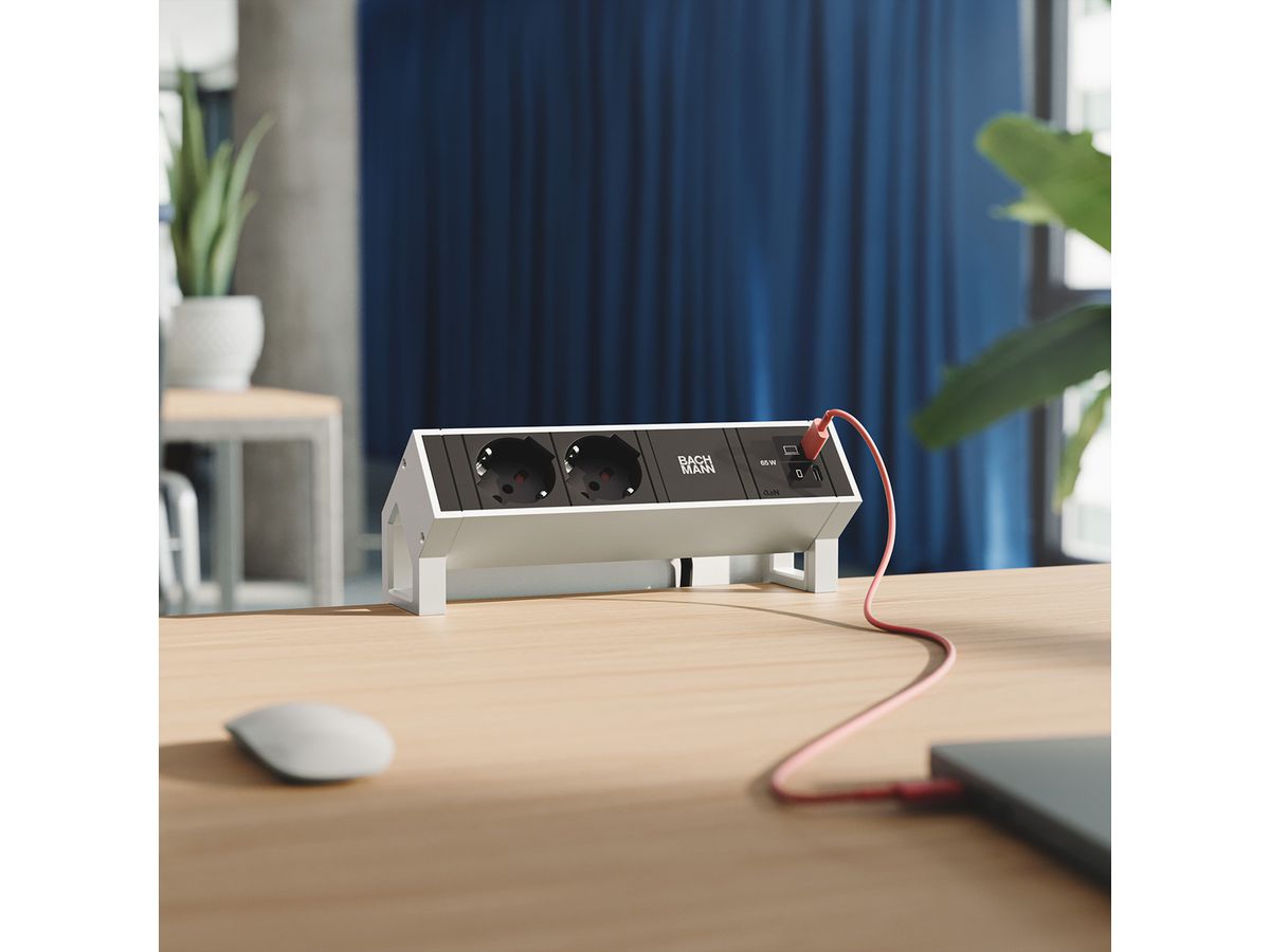 BACHMANN DESK2 2xP40 1xUSB C/C 65W, L=0.2m INOX