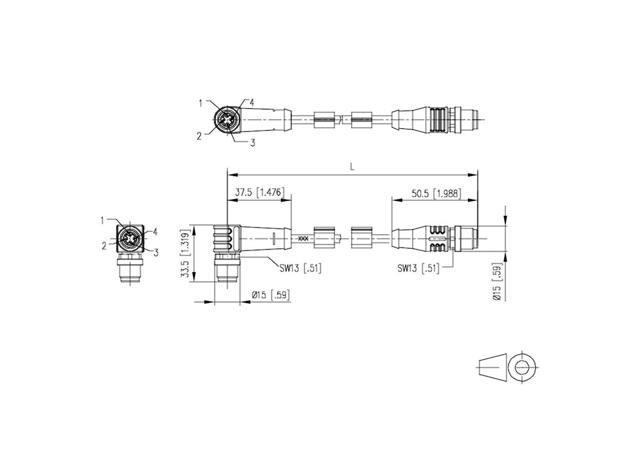 METZ CONNECT Verbindungsleitung M12 ST-M12 ST, 4-pol D-kodiert, gewinkelt-gerade, 2 m