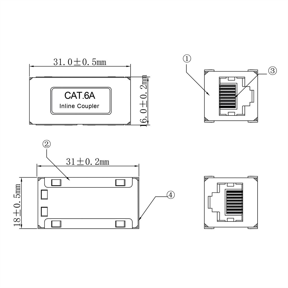 ROLINE RJ45 koppelstuk, afgeschermd, Cat. 6A (Klasse EA), zilver