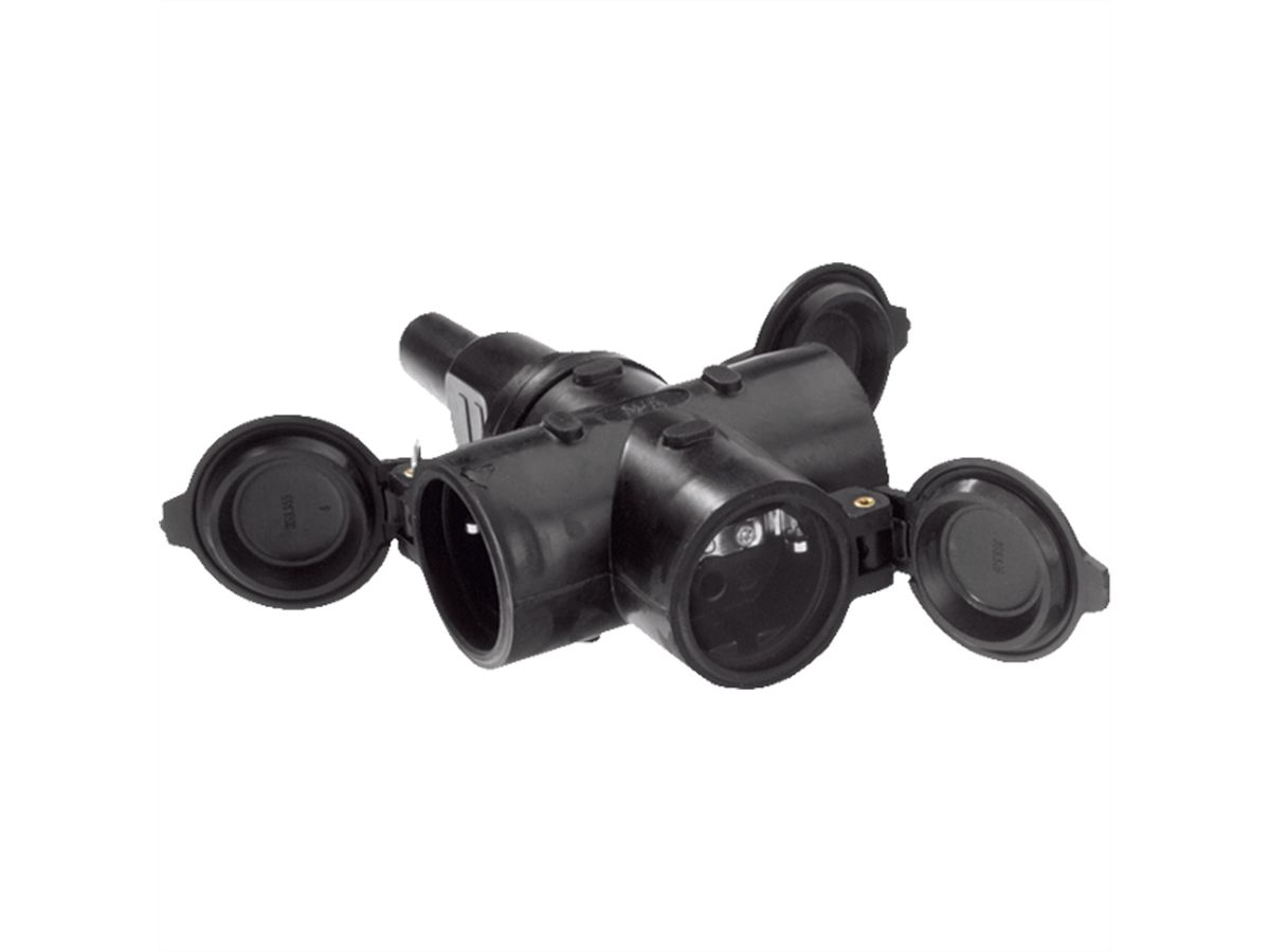 BACHMANN solid rubber earthing contact, 3x coupling black mountable