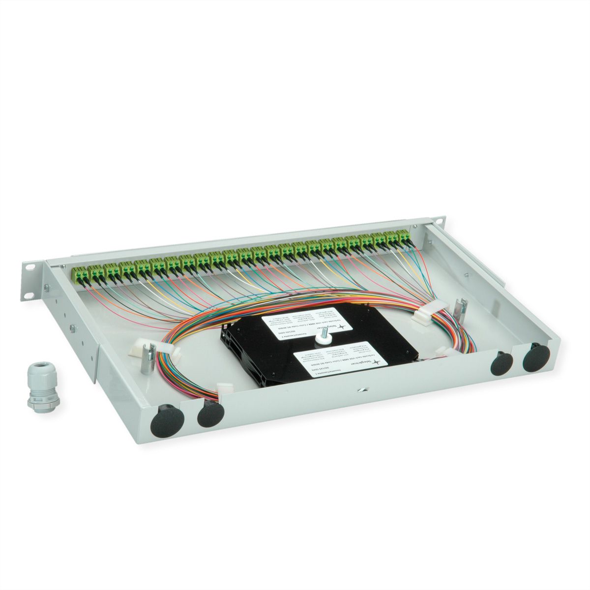 TELEGÄRTNER BASIS V LWL-Panel mit Kupplungen & Pigtails, 24x LC Duplex, lindgrün, OM5