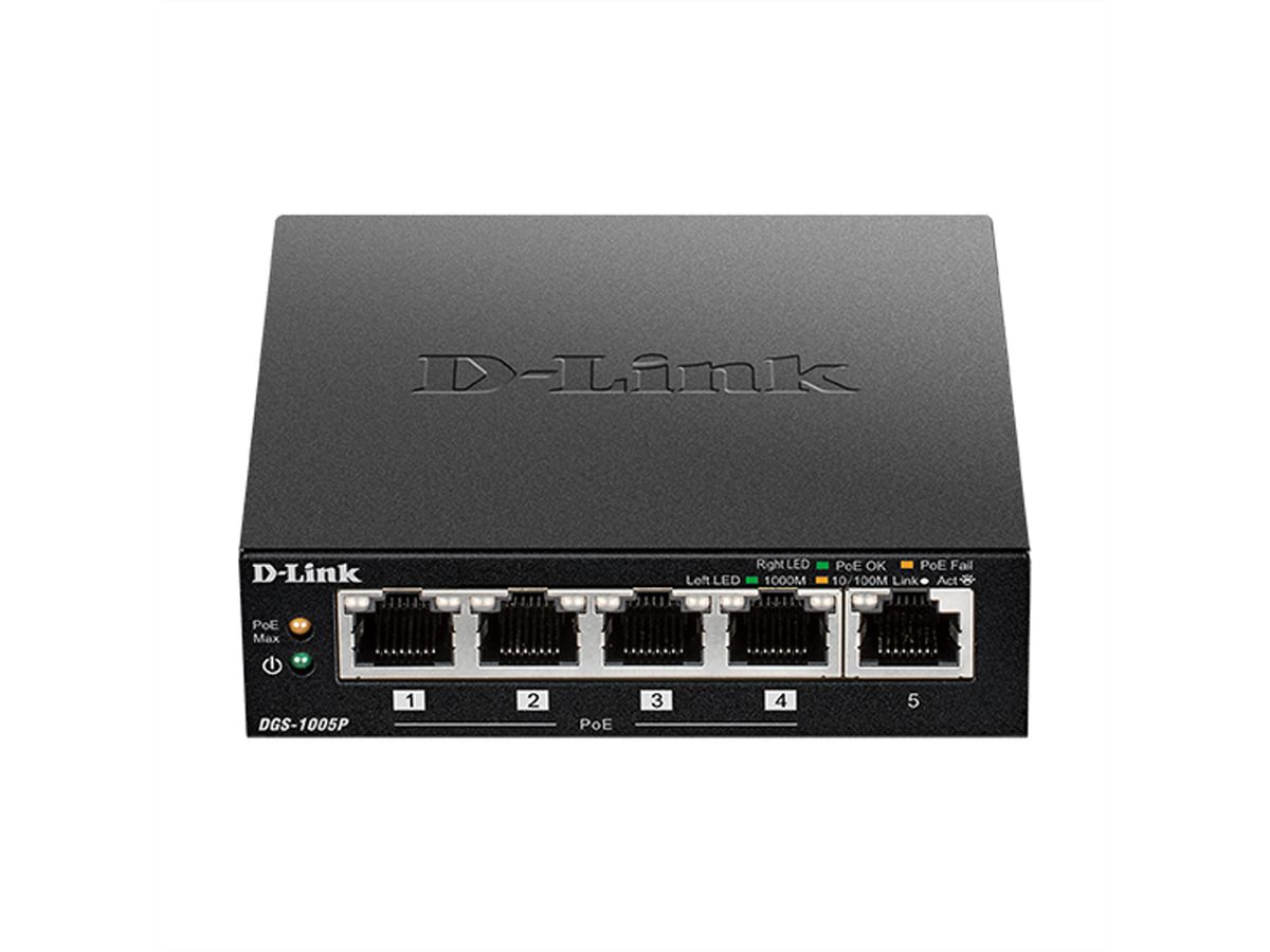 D-Link DGS-1005P/E 5-poorts PoE+ switch Gigabit 4 PoE+ poorten 60W