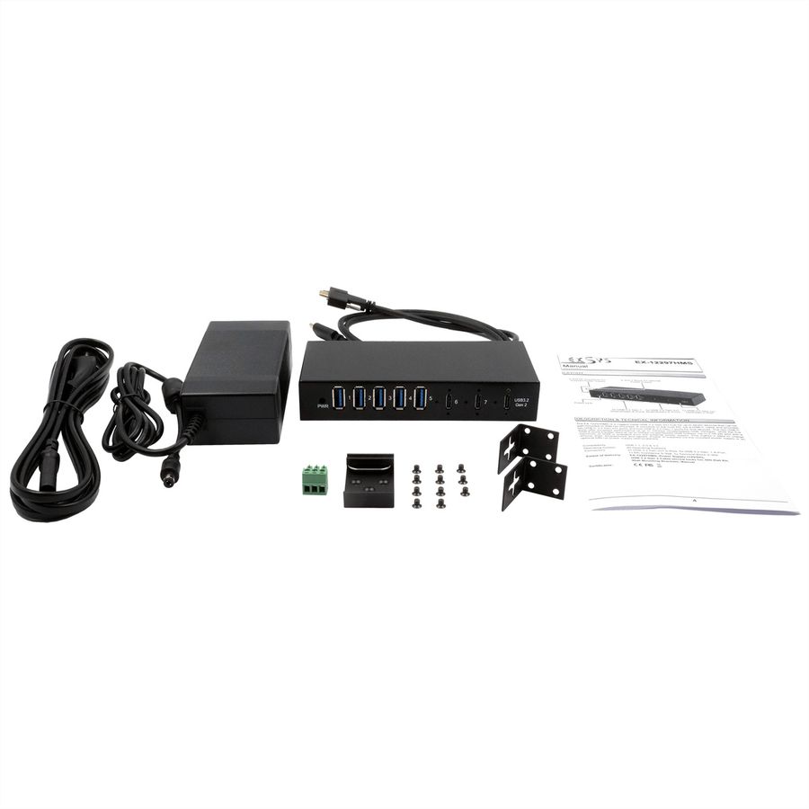 EXSYS EX-12297HMS 7 Port USB 3.2 Gen 2x1 Metall HUB, mit 2x USB-C und 5x USB-A 3.2 Gen 1 Ports
