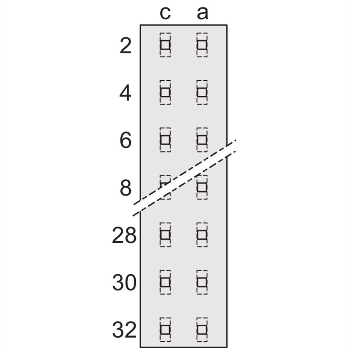 SCHROFF Stekker Type D, EN 60603, DIN 41612, Mannelijk, 32 Contacten, Soldeerogen, 3 mm