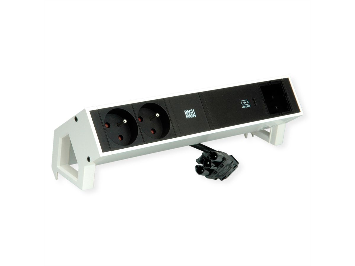 BACHMANN DESK2 2xUTE 1xUSB C 60W 1xCM 0.2m GST18 RAL9010