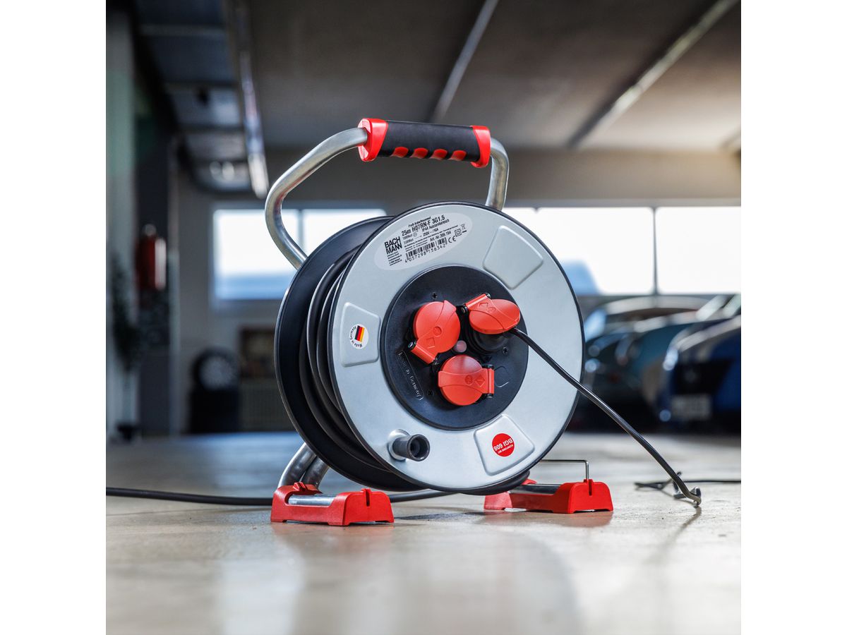 BACHMANN professionele kabelhaspel IronCoat 3xCEE7/3 H07RN-F 3G1,5mm² 25m