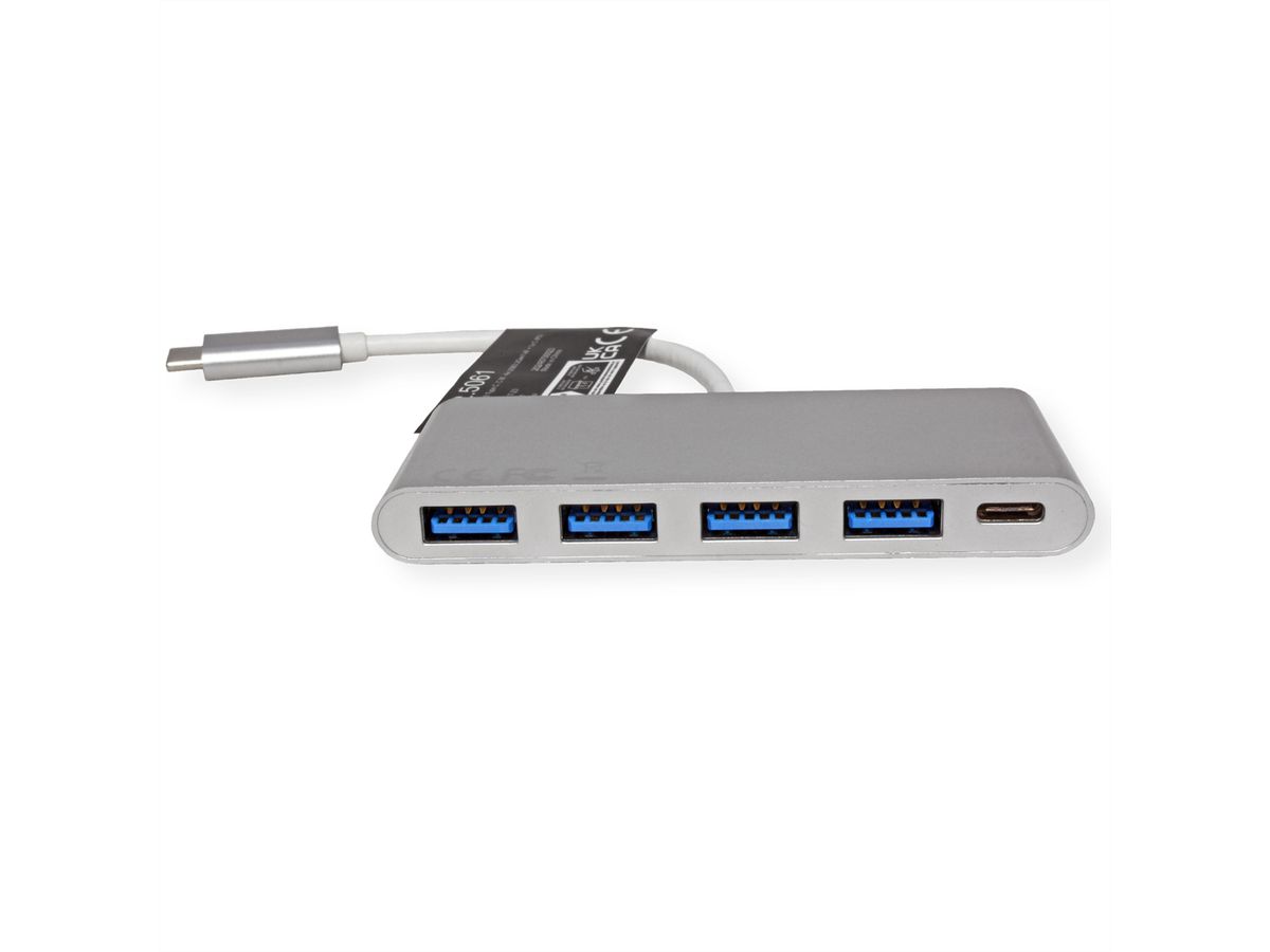ROLINE USB 3.2 Gen 1 Hub, 4-voudig, type C-aansluitkabel, met 1 PD-poort