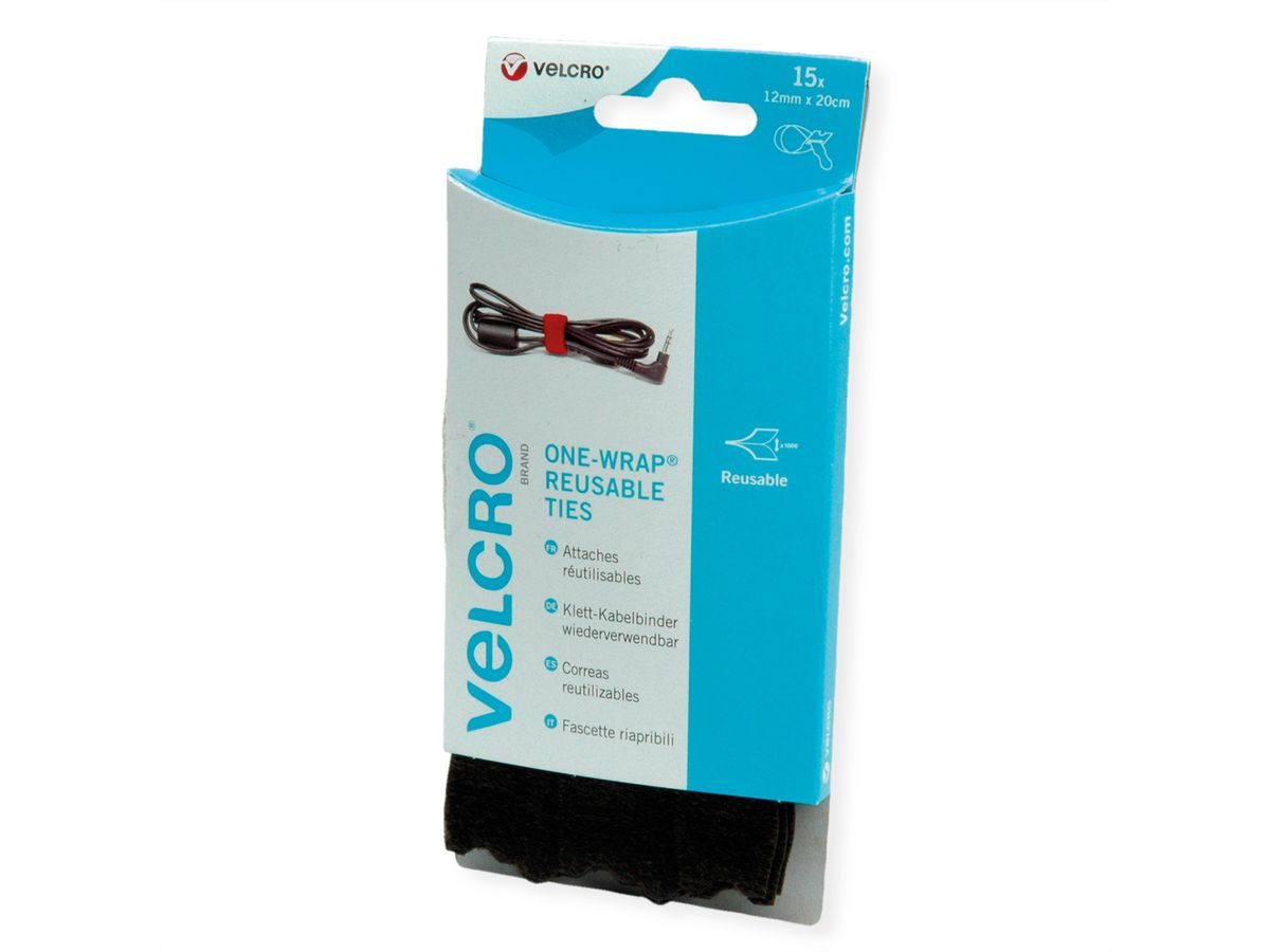 VELCRO® ONE-WRAP® herbruikbare klittenbandstrips ONE-WRAP® strips 12mm x 20cm x 15 Zwart