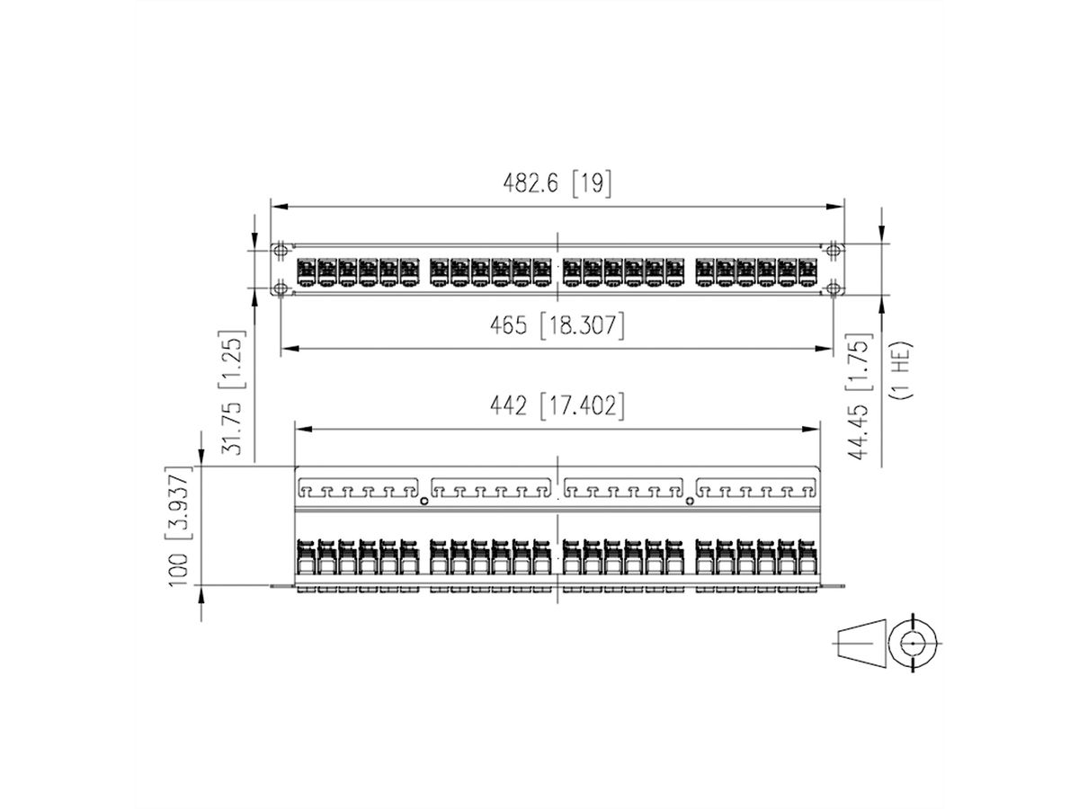 METZ CONNECT E-DAT modul 24x8(8) 1HE Patchfeld Cat.6A, Edelstahl