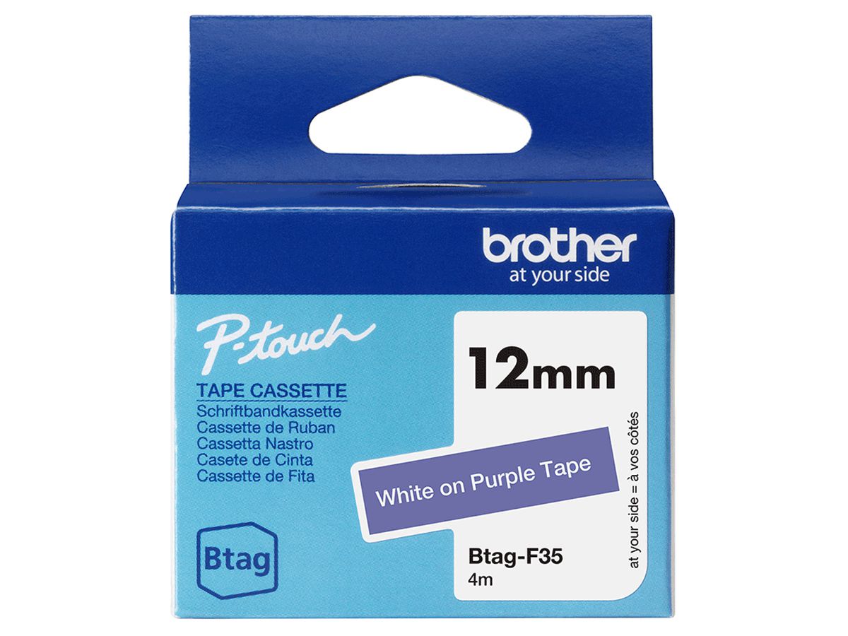 Brother BTAG-F35 label-making tape White on purple