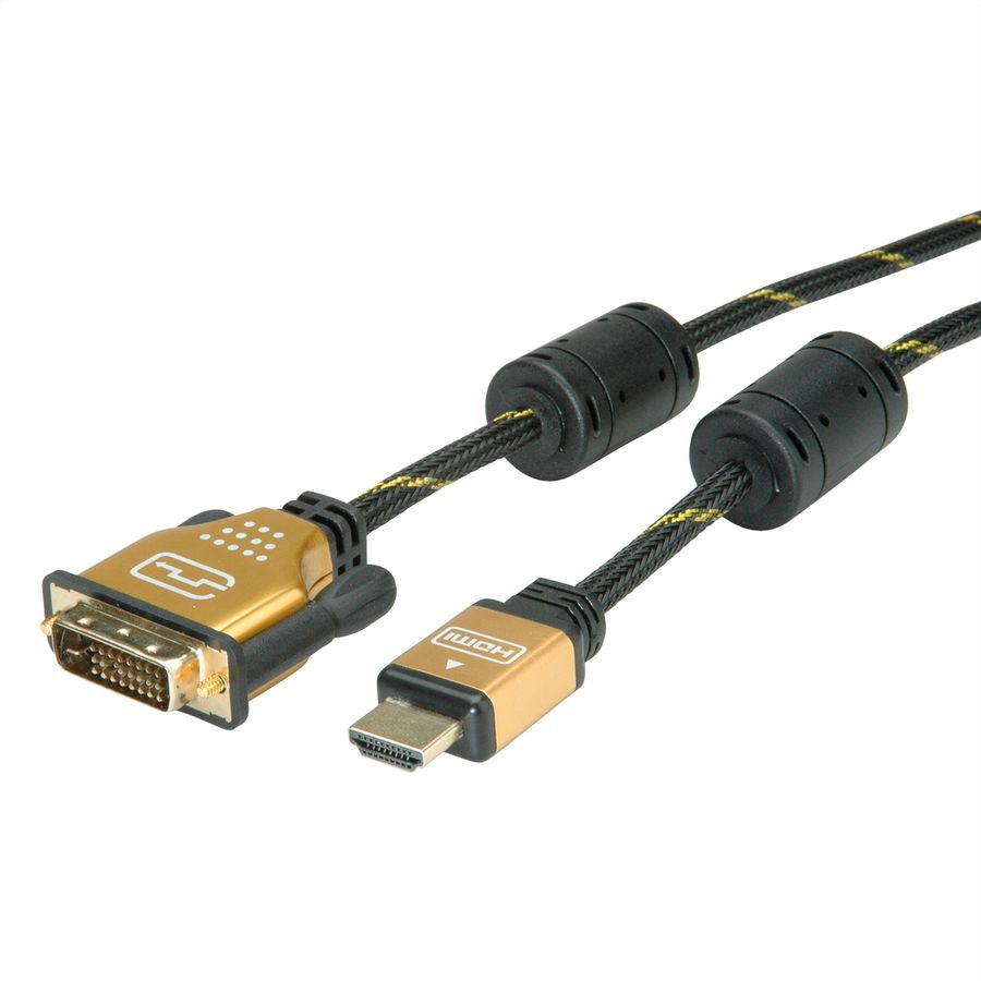 ROLINE GOLD Monitor Cable, DVI (24+1) - HDMI, M/M, 10 m