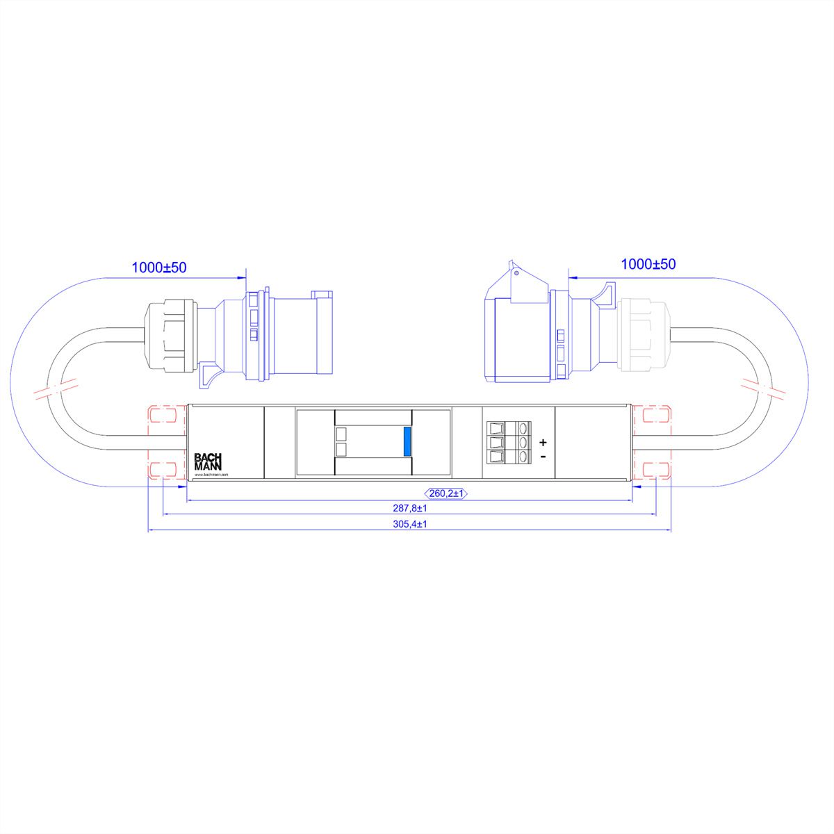 BACHMANN IT PDU Basic Inline SPD, 16A ÜSS 1m H05VV-F 3G2.5mm CEE 16A