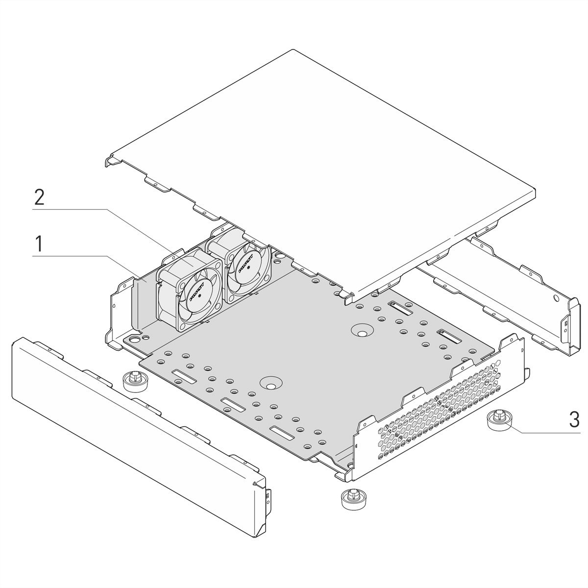 SCHROFF Interscale montageplaat met ingebouwde ventilatorhouder en ventilatoren, 1 U, 221W, 177D, 2 ventilatoren (40 x 40 x 20)
