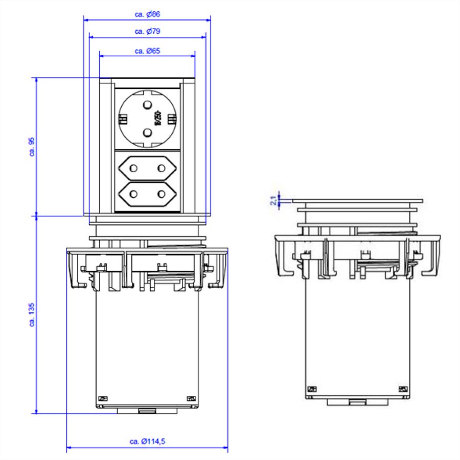 BACHMANN ELEVATOR 1x CEE 7/7 2x Euro, black, 2 m
