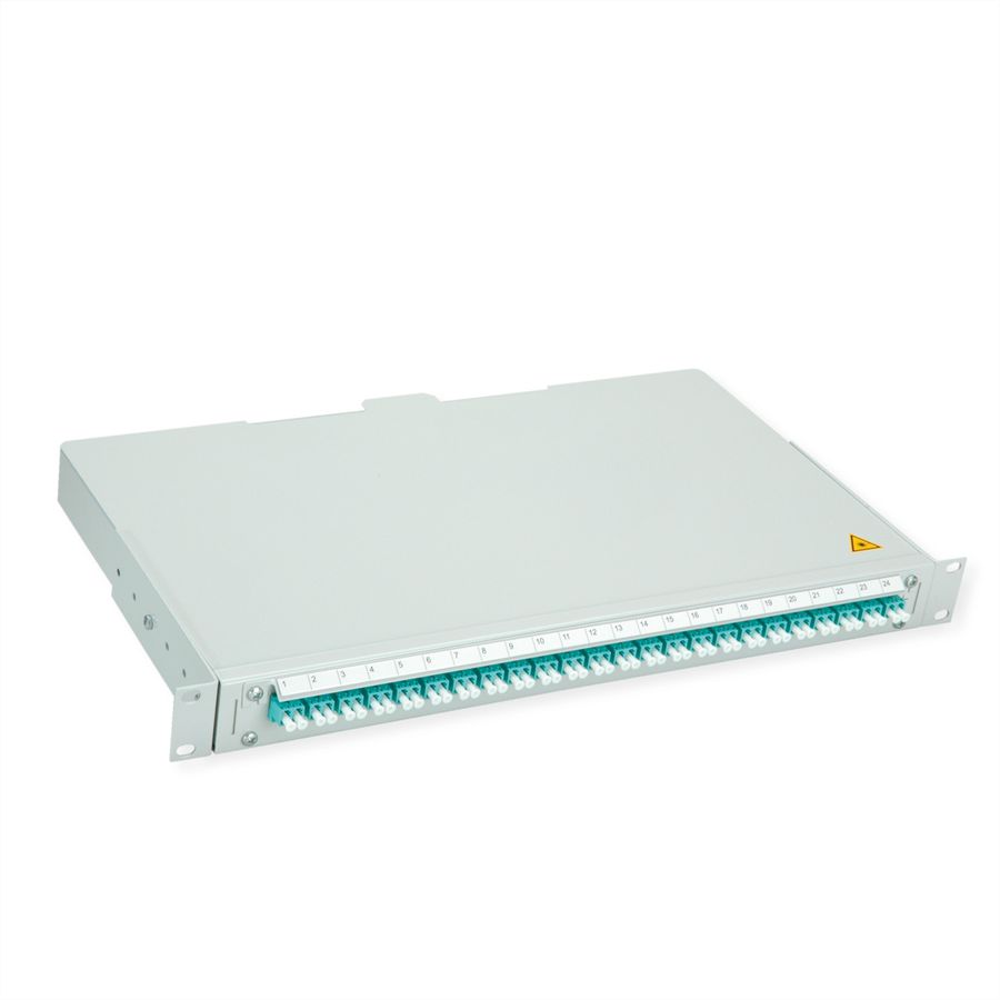 TELEGÄRTNER BASIS V LWL-Panel mit Kupplungen & Pigtails, 24x LC Duplex, türkis, OM3