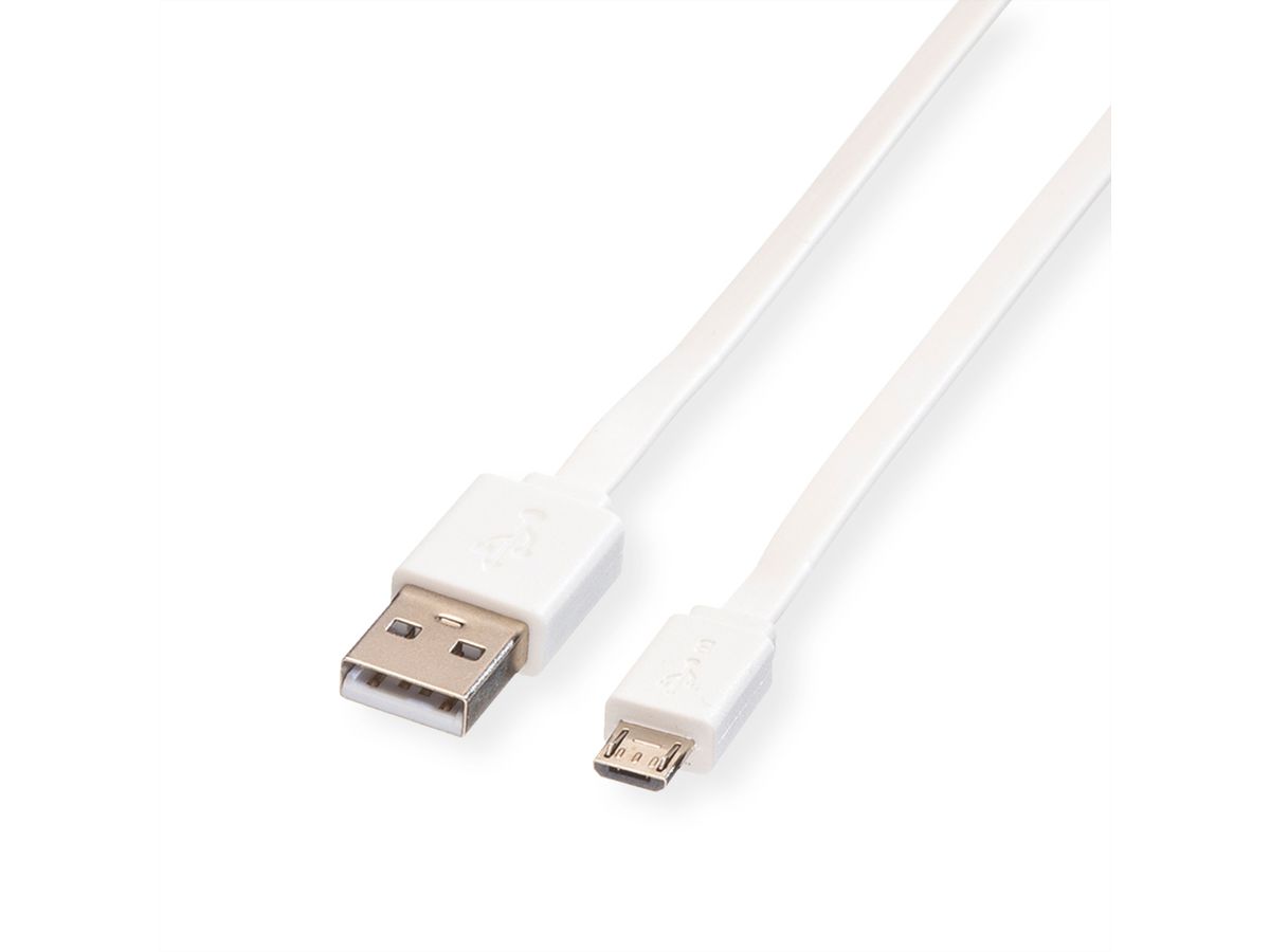 ROLINE USB 2.0 Cable, A - Micro B, M/M, white, 1 m