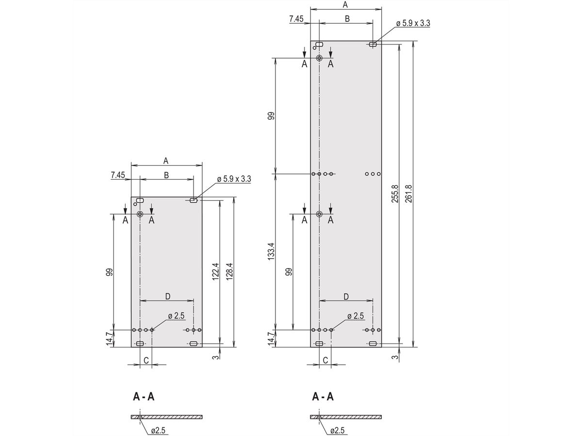 SCHROFF Insteekmodule Frontplaat, niet afgeschermd, voor statische trapeziumvormige handgreep, 3 HE, 10 HE, 2,5 mm, Al, geanodiseerd vooraan, geleidend achteraan