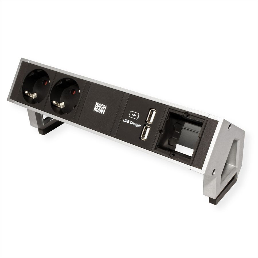 BACHMANN DESK2 2x earthing contact 1x USB charger 1x ABD, GST18 Inox