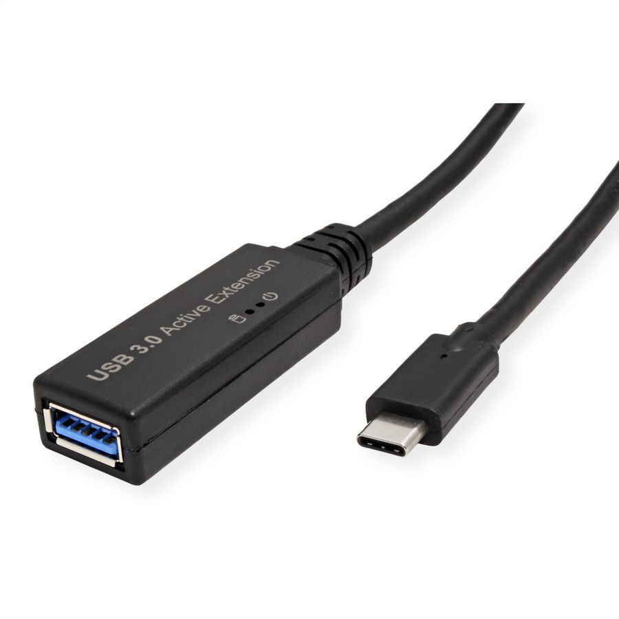 ROLINE USB 3.2 Gen 1 Actieve Repeater Kabel, Type A - C, zwart, 5 m