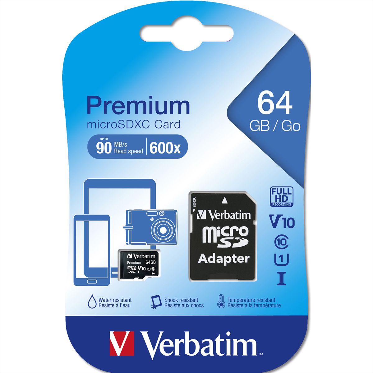 VERBATIM microSDHC Card 64GB Class 10 Retail