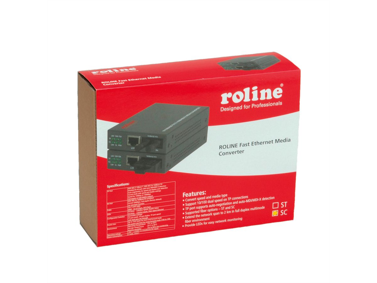 ROLINE RC-100FX/SC Fast Ethernet Converter, RJ-45 to SC, Loop-back