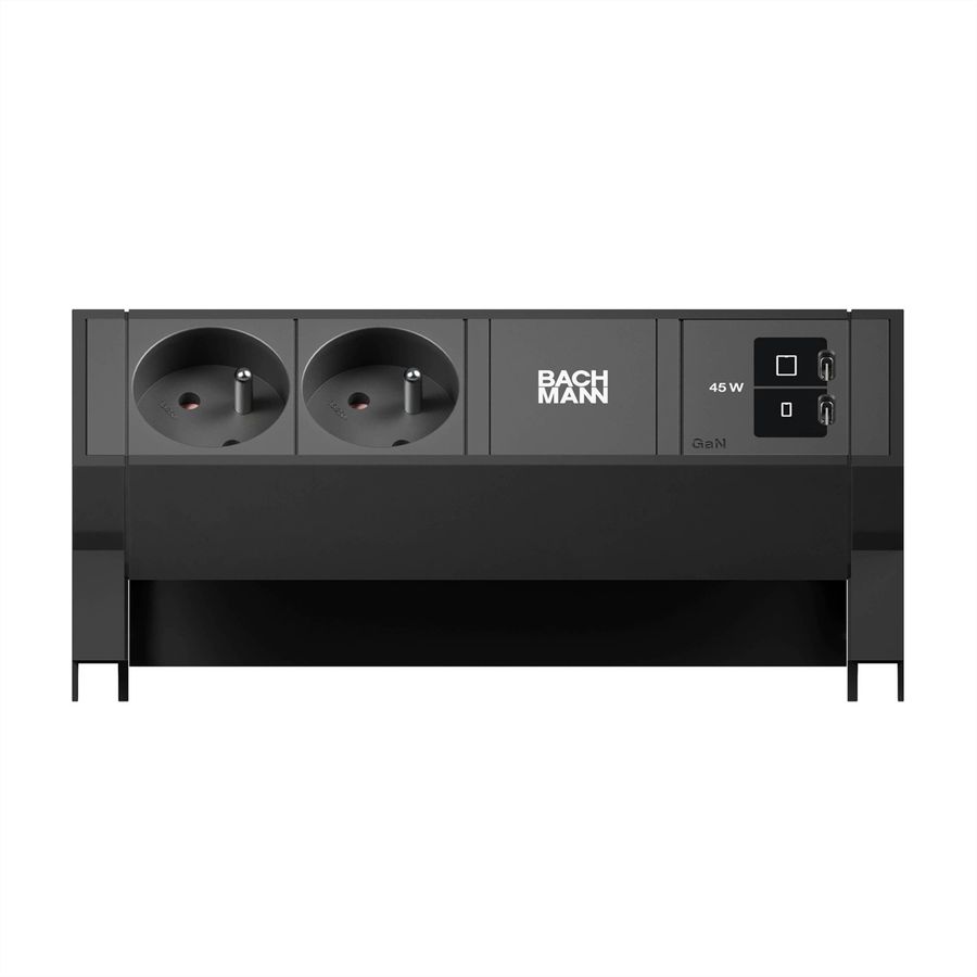 BACHMANN DESK2 2xUTE 1xUSB C/C 45W, L=0,2m RAL9005