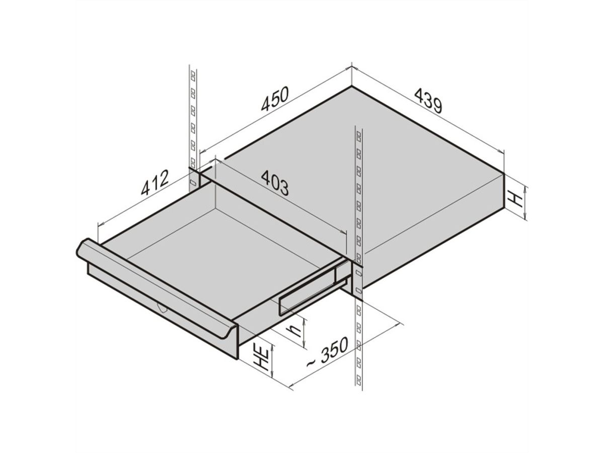 SCHROFF 19" lade, 1 HE, frontplaat geanodiseerd