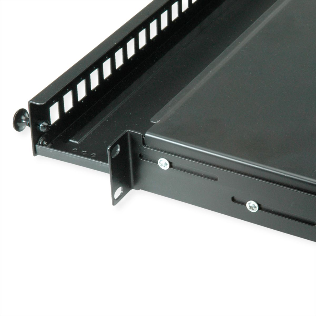 VALUE 19" glasvezel patchbox, leeg 1 HE, uittrekbaar, geschikt voor 24x SC-DX of 24x LC 4-voudig
