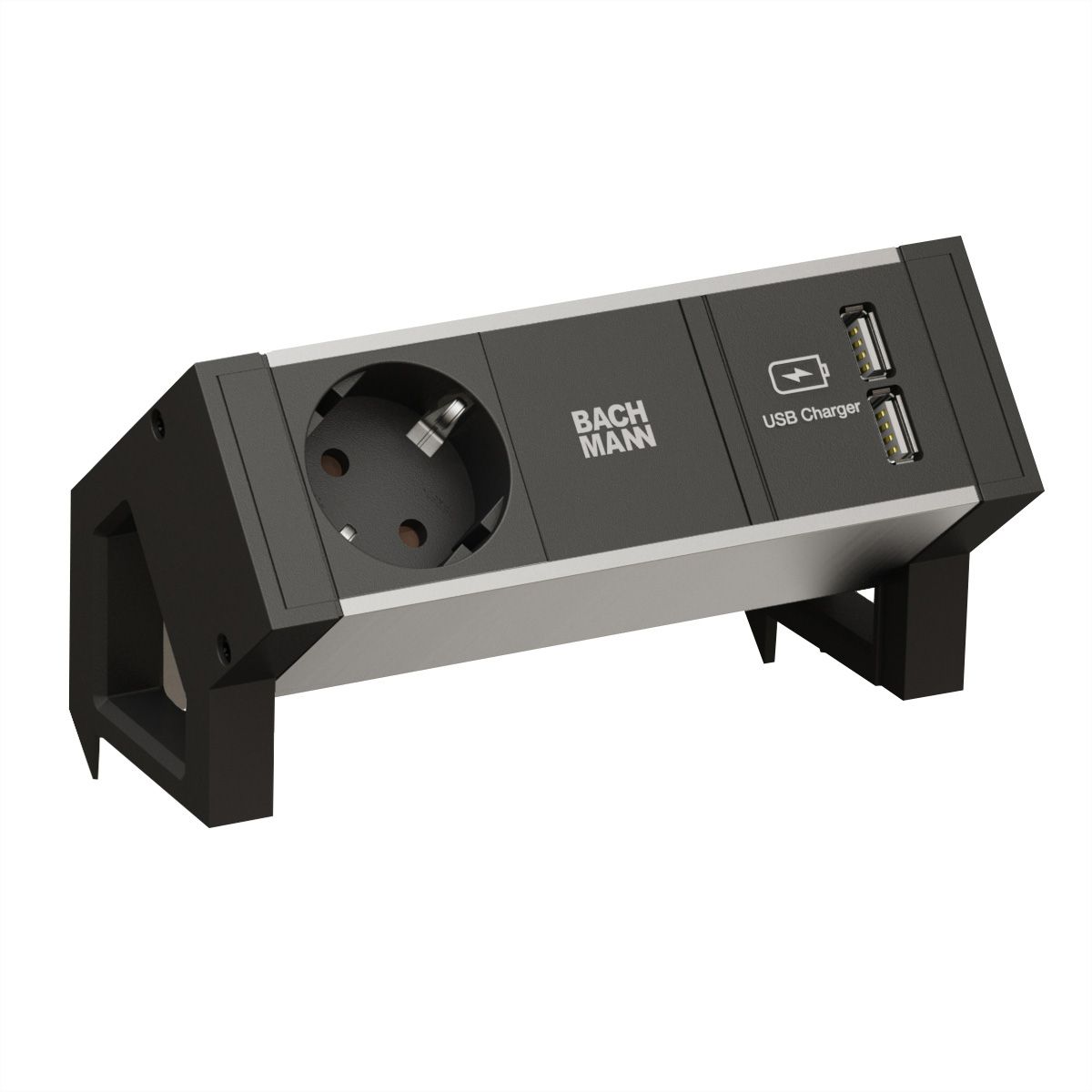 BACHMANN DESK2 ALU BLACK 1x earthing contact 1x USB-Charger GST18